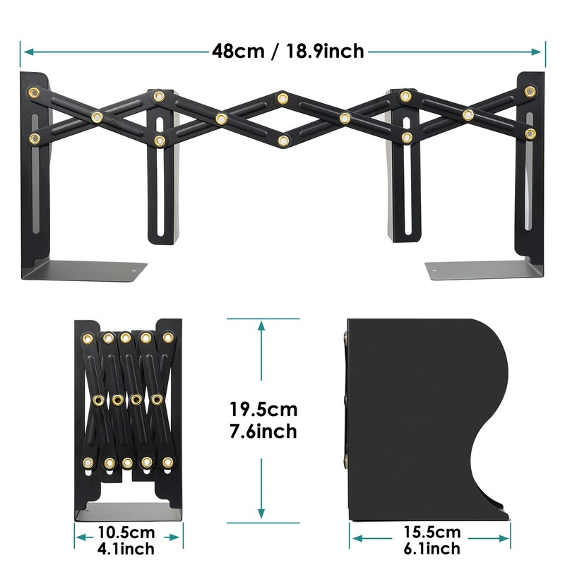 Hossejoy Adjustable Bookends, Heavy Duty Metal Book Ends, Expandable Bookcase
