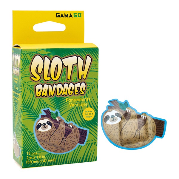 GAMAGO Sloth Bandages for Kids & Kidults - Set of 18 Individually Wrapped Self Adhesive Bandages - Sterile, Latex-Free & Easily Removable - Funny Gift & First Aid Addition