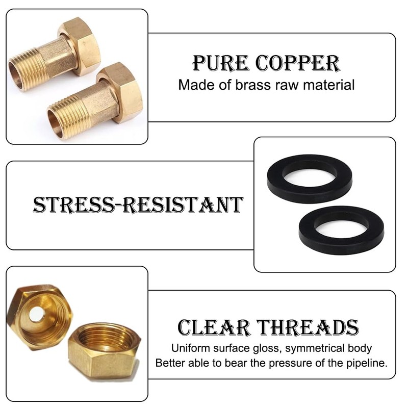 Pack of 2 Brass Water Meter Screw Connection, 3/4 Inch