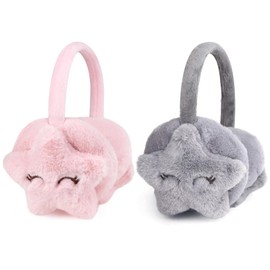 CHENKEE Winter Plush Earmuffs, Pack of 2 Women's Earmuffs, Warm Ear Warmers, Winter Plush Ear Warmers, Outdoor Adjustable Earmuffs, Pink, Grey, Pink grey
