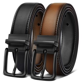 BULLIANT Men's Belt,Reversible Belt Adjustable For Gift Men 1.25”-Cut For Fit-2 Sides in 1 Belt(Not 2)(Black/Light Brown,32"-34" Waist Adjustable)