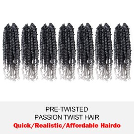 WUDAS Short Passion Twist Hair 10 Inch Pre-twisted Passion Twists Crochet Hair Ombre Grey Pre-looped Synthetic Crochet Braids (7 Packs,TGrey)