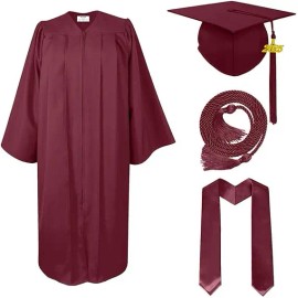 Matte Graduation Cap and Gown with Graduation Honor Cords, Plain Stole, and 2025 Tassels for High School and BachelorSize: 51"FF, Color: Maroon