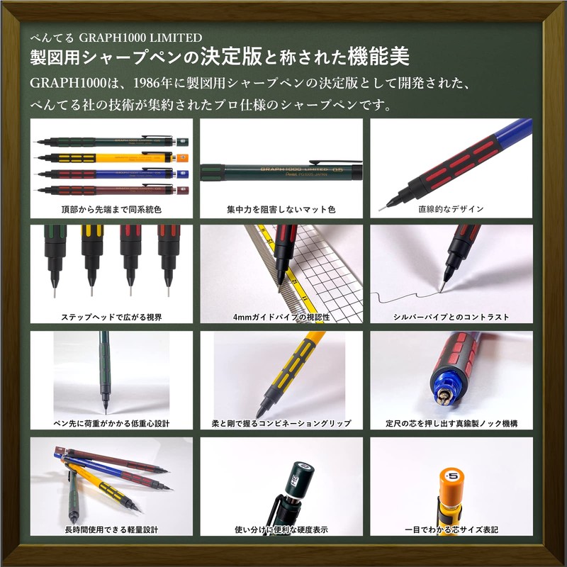 Pentel Pencil GRAPH1000 LIMITED Retro Color | Eraser & High