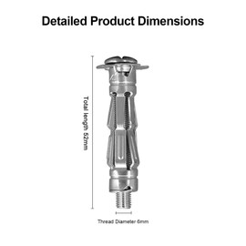 Pack of 30 M6 x 52 mm Cavity Dowels, Metal Dowels, Galvanised Metal Cavity Wall Dowels, Expansion Dowels with Screw for Fixings in Plasterboard, Rigypsum and Curtain Rails in Panel Building Materials