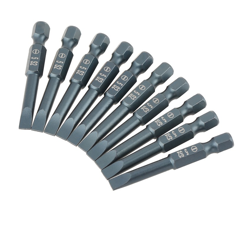 10pcs 1/4inch Hex Shank 50mm S2 Alloy Steel Slotted Screwdriver