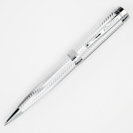 Conklin Herringbone Signature Ballpoint Pen Silver + Free Extra Black Gel Refill – Luxury Twist Pen Gift for Office, Writers, Professionals