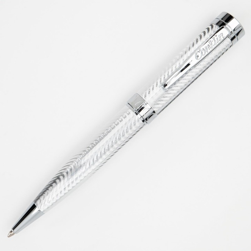 Conklin Herringbone Signature Ballpoint Pen Silver + Free Extra Black