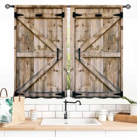 TKUYO Barn Door Curtains, Farmhouse Rustic Wooden Barnwood Garage Gate Cottage Country Western Style Window Treatments Drapes for Bedroom Living Room Kitchen 2 Panels, 55x39 Inch