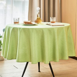 Mebakuk Round Table Cloth Linen Farmhouse Tablecloth Waterproof Anti-Shrink Soft and Wrinkle Resistant Decorative Fabric Table Cover for Kitchen (Mint Green, 60" Round (2-4 Seats))