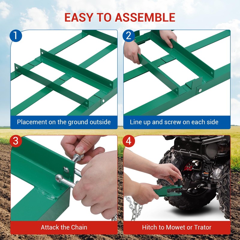 GarveeLife 48”Lawn Leveling Rake & Driveway Drag Harrow - Heavy-Duty