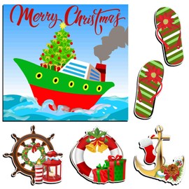 Copkim 6 Pcs Christmas Cruise Door Decorations Magnetic Cruise Ship Decor Xmas Cruise Door Magnets for Car Fridge Magnet Decal Carnival Stateroom Door
