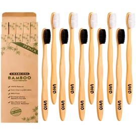 uvra Bamboo Toothbrushes 10 Pack Eco-Friendly, Biodegradable, Soft Bristle Toothbrush Sustainable Plastic Free, Compostable Natural Wooden Toothbrush