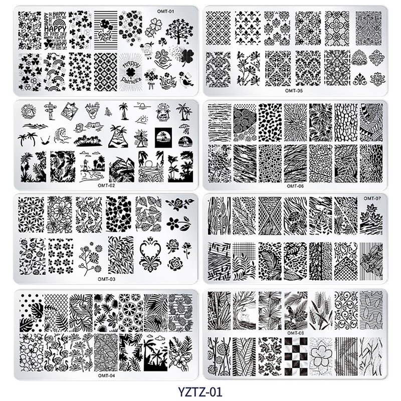 10Pcs/Set Nail Stamping Plates with Silicone Clear Stamper Scraper Flowers
