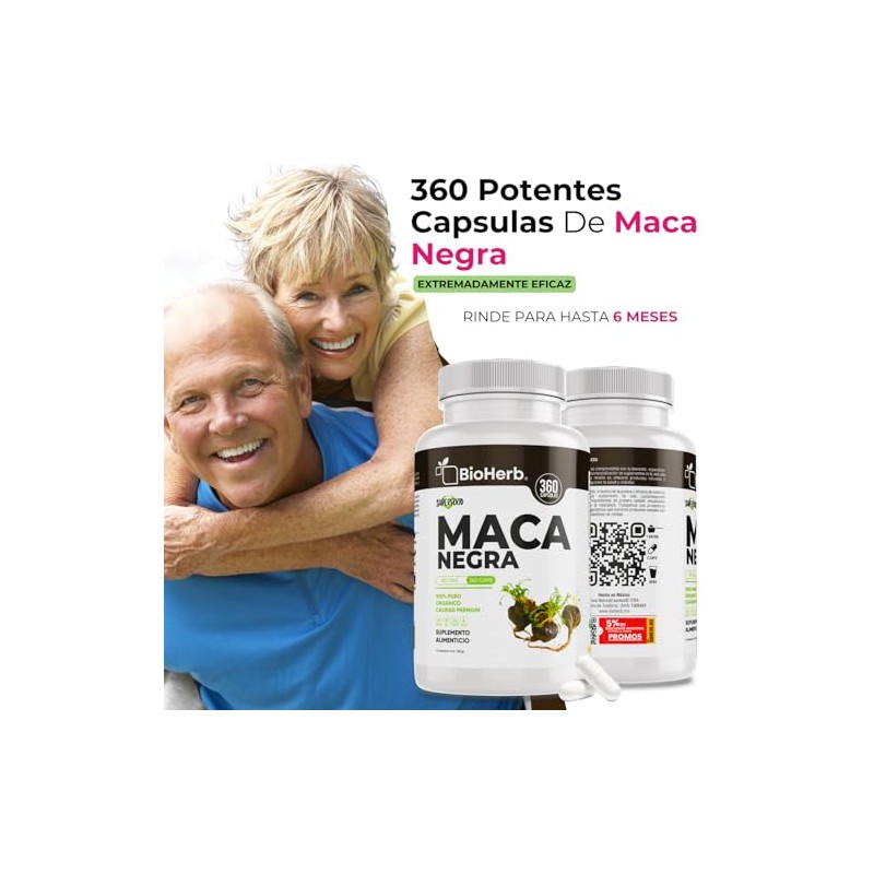 BioHerb® | Maca Negra 100% Pura con 360 Capsulas, Extremadamente