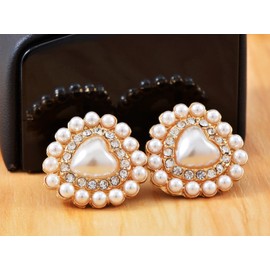 Alilang Crystal Element Gold Tone Vintage Clear Rhinestones Faux Pearl Heart Stud Earrings