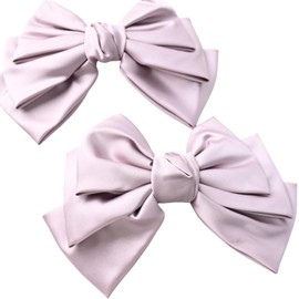 Prettyou Satin Fabric Hairbow Clip Barrettes，Large, layered bow with a spring clip (light purple)