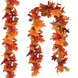 CQURE 2 Pack Artificial Autumn Fall Maple Leaf Garland, 5.9Ft/Piece Hanging Vine Garland Artificial Autumn Foliage Garland Thanksgiving Decor for Home Wedding Fireplace Party Christmas