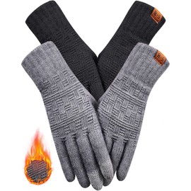 REACH STAR 2 Pairs Winter Gloves for Women and Men Touch Screen Elastic Thermal Knit Lining Warm Gloves for Cold Weather，Running,Driving (Black+Dark Gray, One Size)