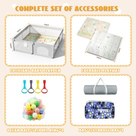 Playpen 79" X 71" with Upgrade Mat, Baby Play Pen for Babies and Toddlers, Portable Extra Large Baby Play Yards, Baby Gate Playpen, Play Pin, Baby Fence Play Area, with Ocean Balls, Anti-Slip Suckers