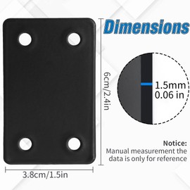 SYOWADA 12Pcs Flat Metal Straight Brace Bracket, Black Flat Mending Plate Fixing Corner Brace, 2.4x1.5 Inches Straight Steel Brace Fixing Joining Plate for Furniture