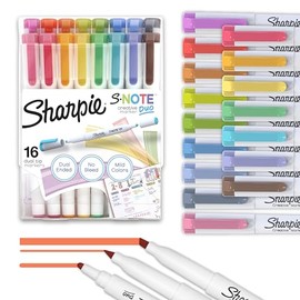 Sharpie S-Note Duo - Marcadores creativos de doble punta, marcatextos y marcador artístico, colores surtidos, puntas finas y de cincel, incluye caballete de pie, 16 piezas.