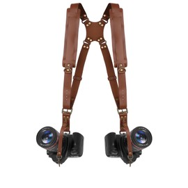 FROMSIJOE Dual Camera Harness,Leather Camera Shoulder Strap for 2 Cameras,Dual Camera Strap for DSLR/SLR,Dual Shoulder Leather Camera Strap,Double Camera Strap Harness for Men&Women,Brown