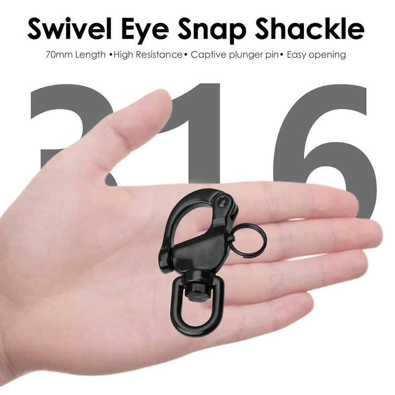 NECMETU Black Snap Shackle 316 Stainless Steel Swivel Shackle Sailing