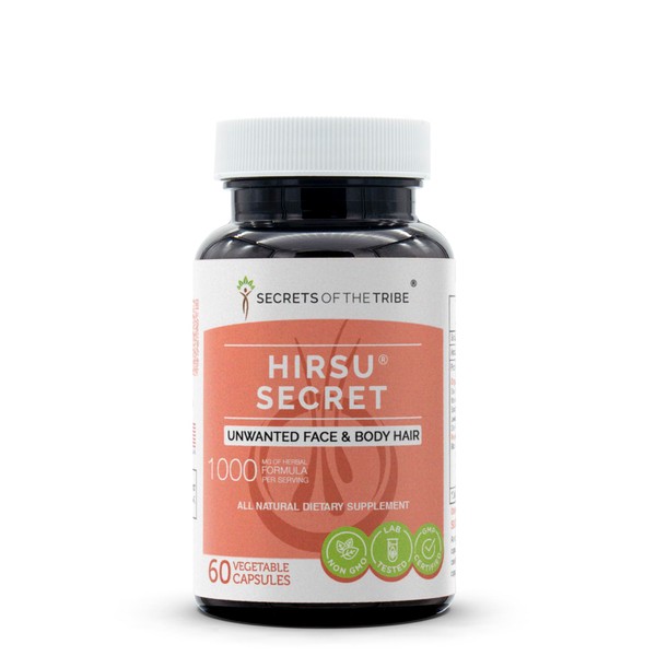 Hirsu Secret 60 Capsules, 1000 mg, Saw Palmetto, Black Cohosh, Vitex, Spearmint, Lavender, Green Tea. Unwanted Face & Body Hair (60 Capsules)