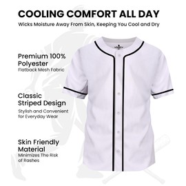Exxact Sports Blank Baseball Jersey Men, Full Button Down Plain Baseball Jersey, Sports Uniforms Men Women Jersey - (White, Adult Small)