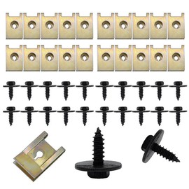 WBZOWRB Pack of 40 Screw Nut Clip Kit, Body Screws, 20 Mudguard Clips, 20 Mounting Sheet Nuts, Body Clips Clamps, Hexagonal Screws Metal Shell Clip for Car