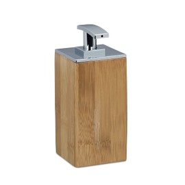 Relaxdays 2 x Soap Dispenser Bamboo Refillable Square H x W x D 17 x 7 x 7 cm Lotion Dispenser 225 ml Liquid Soap Dispenser Natural