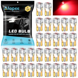 Alopee 30 Pack 194 Led Bulb Red Acrylic 168 Red Dome Light DC 12V Interior Lights for 194 168 T10 2825 W5W Car Reading Light Tail Light Door Light