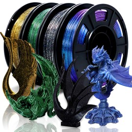 RepRapper PLA Filament, Multicolor Shiny 3D Printer Filament, Sparkle Galaxy Silk PLA1.75MM for 3D Printer, Glow in The Dark Glitter Laser Series 3D Printing Filament, 250g*4 Pack