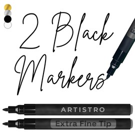 ARTISTRO 2 Black Acrylic Paint Markers - 0.7mm Extra Fine-Tip Paint Pens - Perfect for Crafting, Art Projects, & More