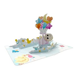3D Pop Up Christening Card for Girls 15 x 20 cm with Balloons and Toy Motifs, Multi-Colour