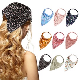 GYYXH Pack of 9 Girls' Summer Elastic Hair Scarf, Boho Headbands, Triangle Headscarves, Flower Headscarf, Women's Summer Sun Protection, Women's Headscarves for Women and Girls