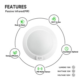 LED Motion Sensor Ceiling Light, 3000K/4000K/5000K Selectable LED Flush Mount Light Fixtures, 16.5W 1200LM, 7.5inch Motion Detector Light with 3 Timer Countdown for Indoor, Closet, Hallway, Stair