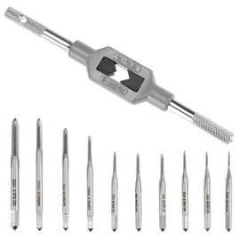 QWORK Micro Taps Bit Set - 10 Pcs M1-M3.5 HSS Mini Screw Thread Taps, Metric Plug Tap Screw Tap & Adjustable Wrench