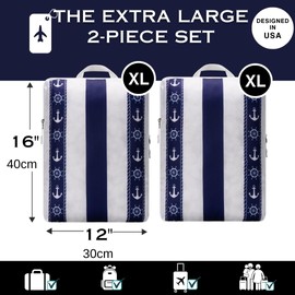 Extra Large Compression Packing Cubes for Checked Luggage, Lightweight Suitcase Organizers & Space Saver Bags - Travel Cubes for Packing - Travel Essentials - 2 Piece Set, X-Large - Navy Anchor