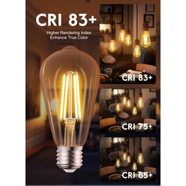4 Pack Vintage LED Edison Bulbs 6W Equivalent 60W, Antique LED Filament Bulbs with 80+ CRI, E26 Medium Base, Warm White 2700K, Clear Glass, Non-Dimmable (4 Count)