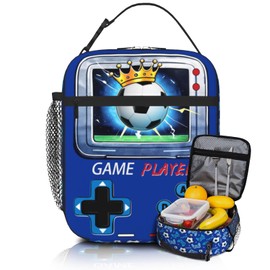 TREKTOTS Soccer Insulated Lunch Bag for Boys Ages 6-8, Large Capacity Thermal School Lunch Box with Detachable Handle, Perfect for Kindergarten & Elementary