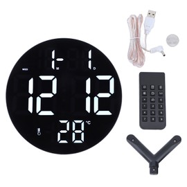Round Digital Wall Clock 12 24Hr USB Powered Silent Modern LED Wall Clock for Living Room Bedroom Classroom Office
