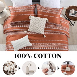 CozyDH Boho Duvet Cover King Size - 100% Cotton 400 Thread Count King Duvet Cover Set, Bohemian Geometric Pattern Soft Lightweight Burnt Orange Bedding Set 3pcs (King, 104x90, No Comforter)