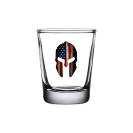 Rogue River Tactical Spartan Helmet USA Flag Tattered Shot Glass Gift For Military Veteran or Patriotic American