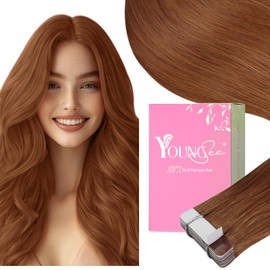 YoungSee Tape in Hair Extensions Human Hair Copper Human Hair Tape in Extensions Copper Tape in Human Hair Extensions 12Inch Short Tape Hair Extensions for Women 20Pcs 30G
