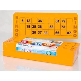 200 große Bingokarten für Senioren 15 aus 90 Zahlen (orange)