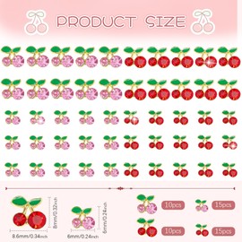 Hebterrka Pack of 50 3D Cherry Nail Charms, Pink + Red Shiny Fruit Luxury Gemstones for Nail Design, Nail Art Set