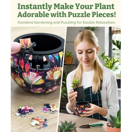 PieceRelax 3D Puzzle Planter 80 Pieces - Flower Pot - Colorful Poppies, Home Decor Flower Pots for Indoor Cactus, Succulents Pots [K1118]