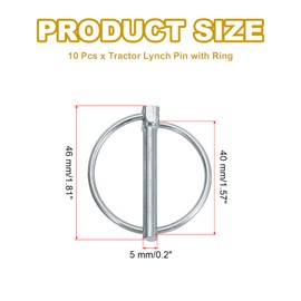 PATIKIL M5 x 40 mm Tractor Lynch Pin with Ring, Pack of 10 Heavy Duty Assortment Kit Lock Pin Clips for Tractors Trailers Agricultural Truck Mowers, Silver
